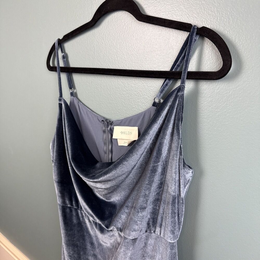 Anthro BHLDN Nasha Velvet Maxi Dress Women's Size 8 Blue Draped Neck Bridesmaid - Picture 7 of 13